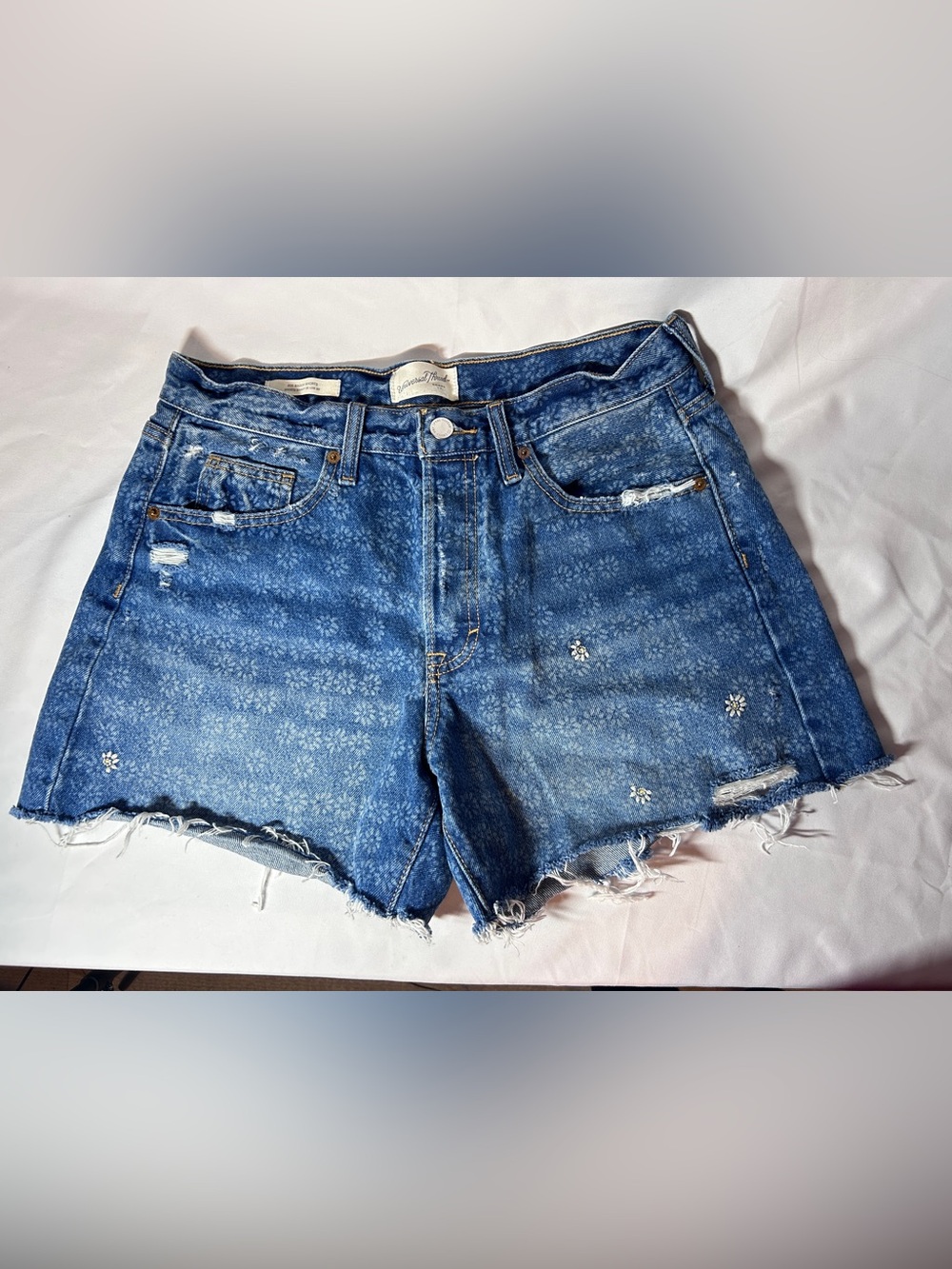 Vintage-Inspired Blue Denim Shorts with Floral Print